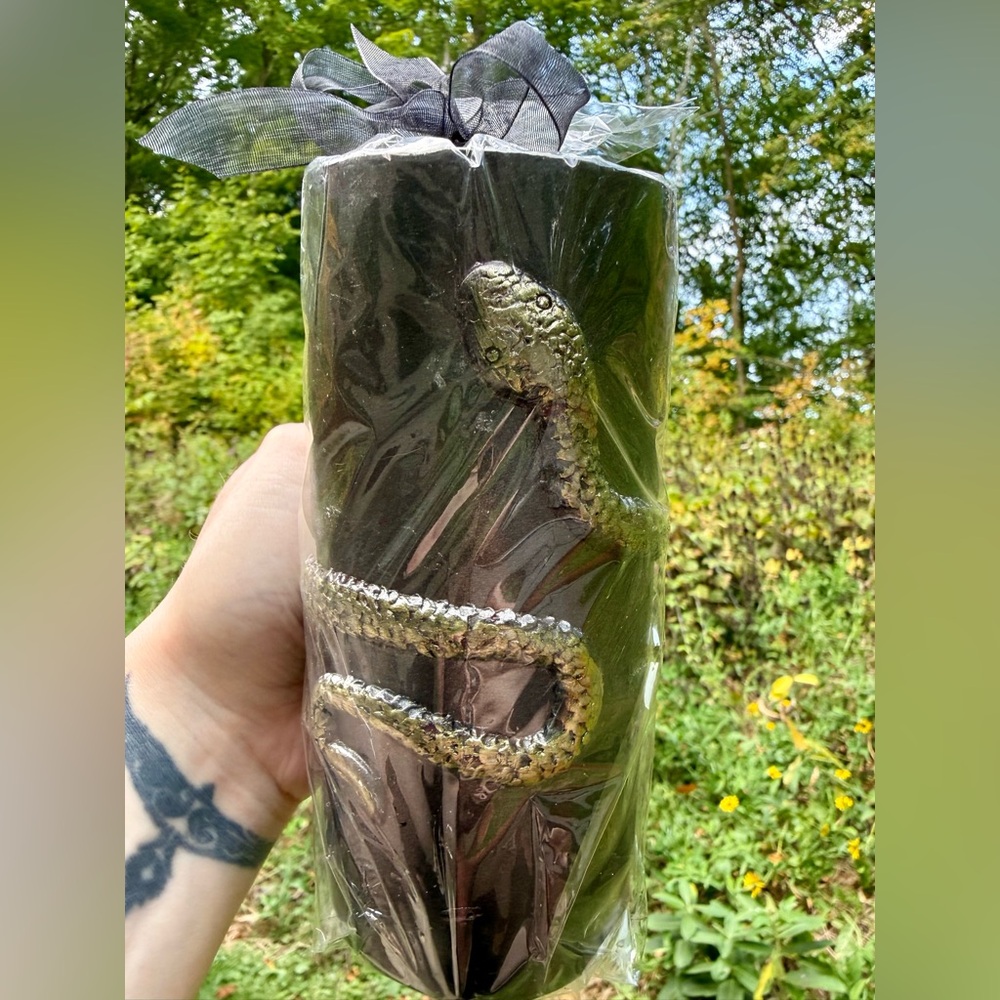 Bleeding Black Tall Gold Snake Pillar Candle - Picture 1 of 6